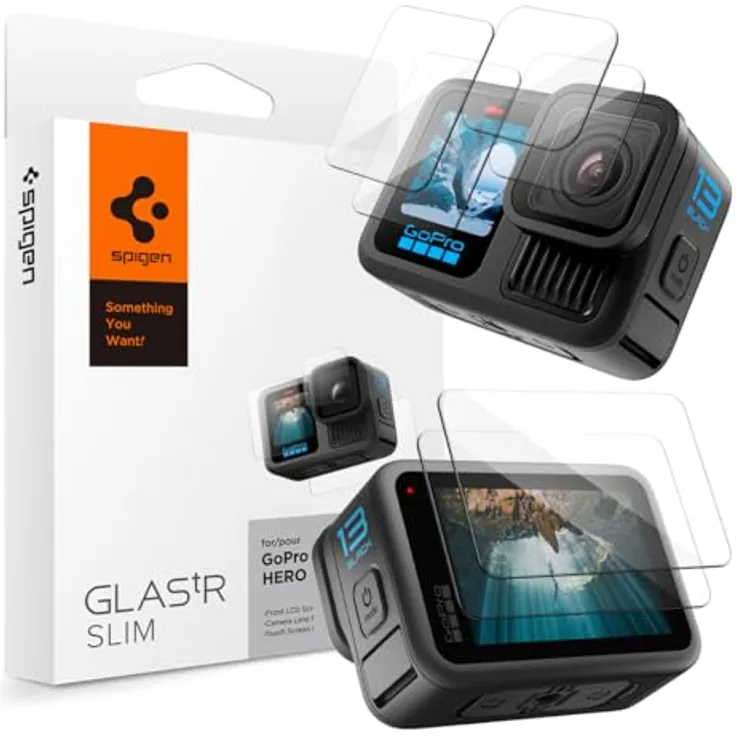 Spigen Glas.tR Slim Schutzfolie für GoPro Hero 13 Black, 6 Stück, Anti-Kratzer, kristallklar, 9H Härte