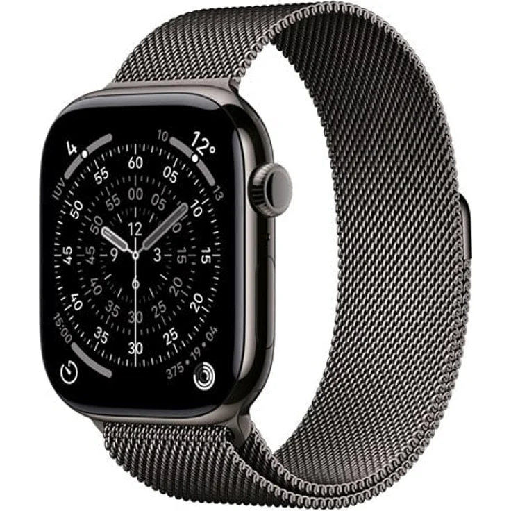Apple Watch Series 11, Smartwatch mit GPS + Cellular, 46mm Slate Titanium Gehäuse und Slate Milanese Loop - M/L, 24h Akkulaufzeit, kratzfestes Glas