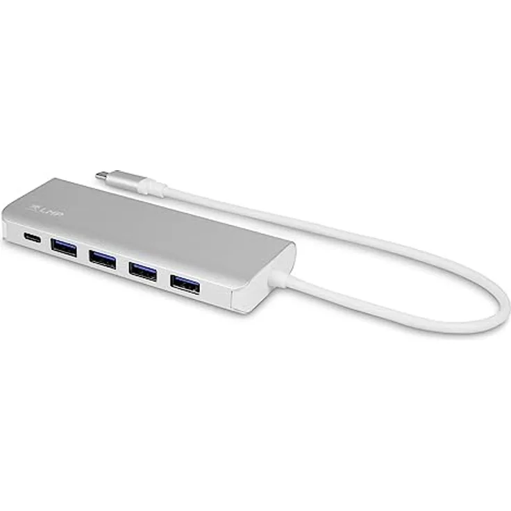 LMP USB-C Hub, USB-A (4) und USB-C (3) 7 Ports, Ladefunktion (BC1.2), externes Netzteil (36W) Silber