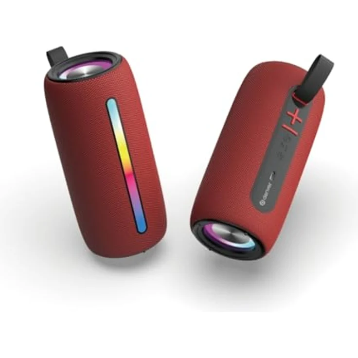 Denver Karaoke BT-Lautsprecher (3 h, Stromversorgung über USB), Bluetooth Lautsprecher, Rot mit RGB-Lichteffekten und Freisprechfunktion – Bild 2