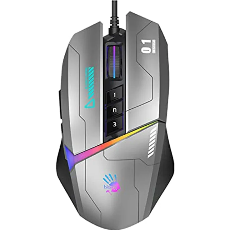 Bloody W60Max Kabelgebundene RGB FPS Gaming Maus, 10000 CPI, alle Tasten programmierbar, 2000 Hz Berichtsrate, 250 IPS, 4M Onboard Speicher (Gungrey)