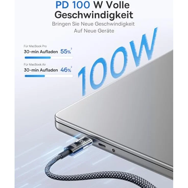 Baseus 100W USB C auf USB C Kabel, 1m PD Schnellladekabel mit LED Display, QC 4.0, kompatibel mit iPhone 16/15/14/13/12 Pro, Samsung Galaxy S25/S24/S23/S22 Ultra, MacBook, iPad Pro – Bild 3