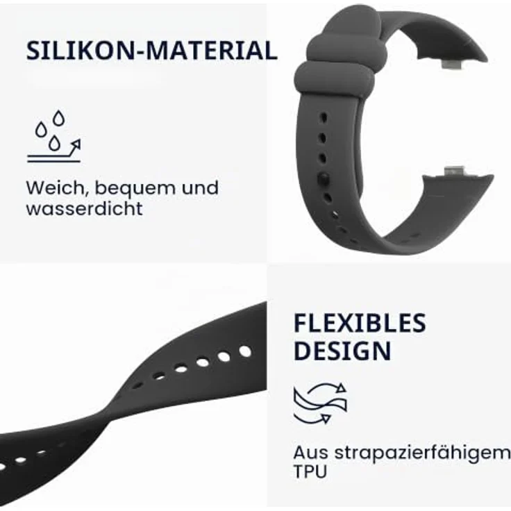 kwmobile 2x Uhrenarmband für Xiaomi Mi Band 8 Pro - TPU Silikon Ersatzband Set in Schwarz Grau, verstellbar von 14-22 cm, reißfest und flexibel – Bild 3