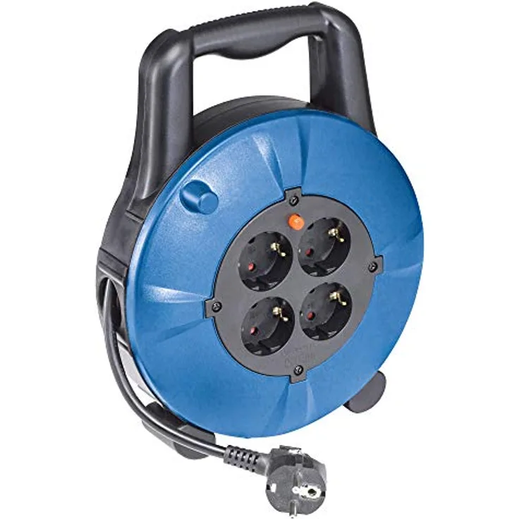 as - Schwabe Kunststoff Kabelbox 230 V – Kabel-Trommel mit Schuko Stecker & 10 m Kunststoffmantelleitung inkl. Schutzkontaktstecker – Verlängerungs-Kabel mit 4 Schutzkontakt-Steckdosen – IP20 I 16094