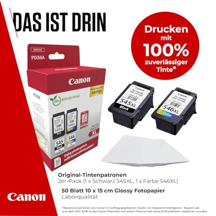 Canon PG-545XL/CL-546XL Tintenpatrone, hohe Reichweite in Schwarz und Farbe, inkl. Fotopapier Value Pack – Bild 2