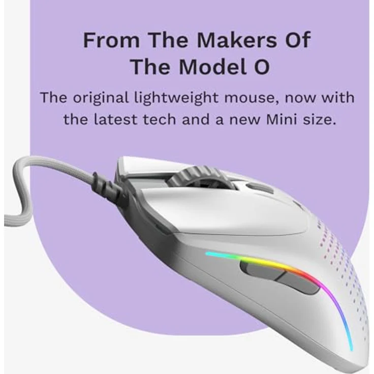 Glorious Model O 2 Mini Gaming-Maus mit Kabel - Besonders leichte 49g, 26K Sensor, 80M Klicks, 6 programmierbare Tasten - Weiß – Bild 2