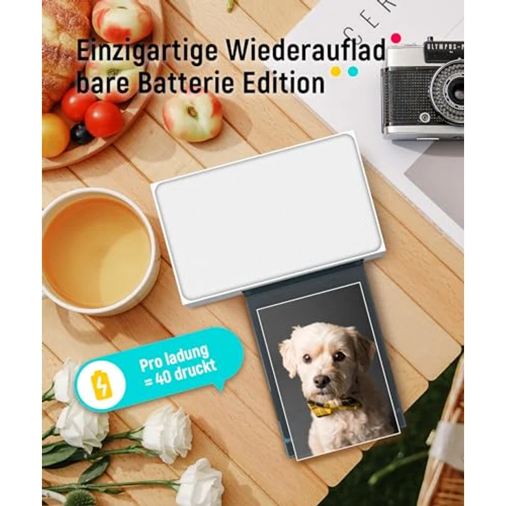 Liene Fotodrucker Smartphone mit Wiederaufladbarer Akku, WiFi, 10x15cm 20 Fotopapiers und 1 Patrone, 300DPI Farbsublimation Sofortbilddrucker, Handy Drucker für Reisen/Heimgebrauch, Weiß – Bild 2