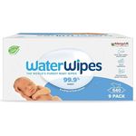 WaterWipes plastikfreie, originale Reinigungstücher für Babys, 540 Stück (9 Packungen), 99,9 % wasserbasierte Reinigungstücher, unparfümiert, pflanzlich, dermatologisch anerkannt