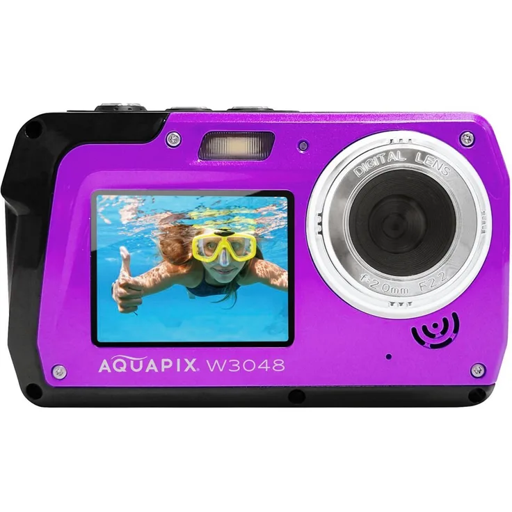 Easypix Aquapix W3048 Edge Violet Kompaktkamera mit 48 MP Auflösung und Dual-Display