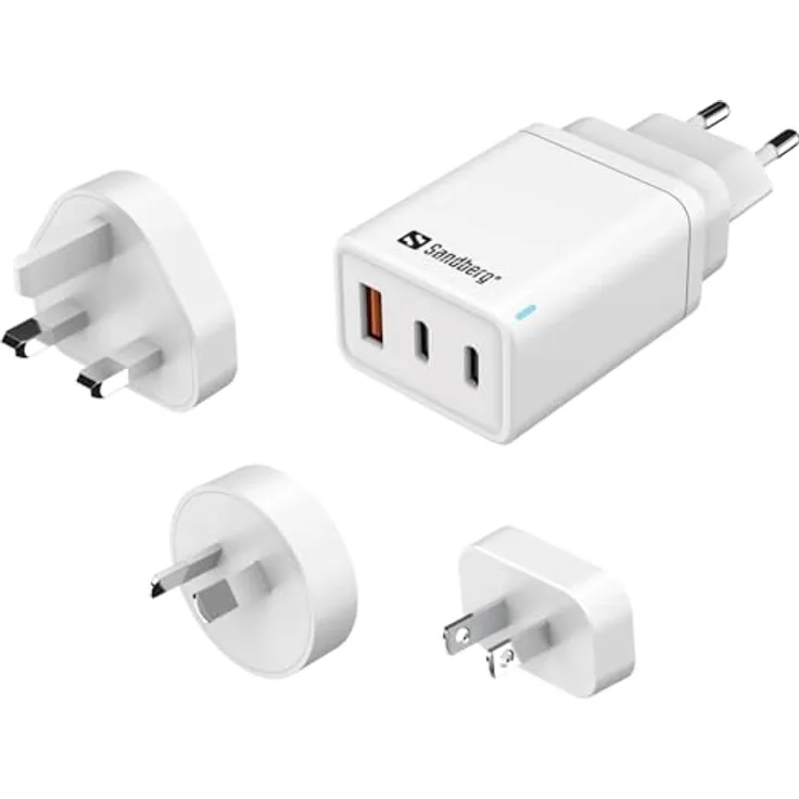 Sandberg 3in1 TravelCharger USB-C/A 65W (441-59) - Praktisches Reiseladegerät mit 3 Anschlüssen, inkl. weltweiter Adapter