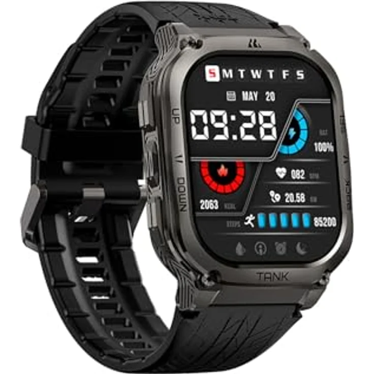 KOSPET Tank M3, Smart Watch 49 mm mit Bluetooth Calling, IP69K wasserdicht und 170+ Sportmodi - Schwarz – Bild 3