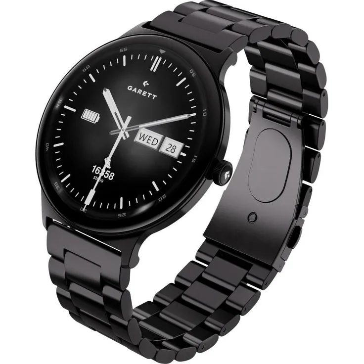 Garett Quantum, Smartwatch mit schwarzem Stahlgehäuse, Bluetooth-Konnektivität und langer Akkulaufzeit