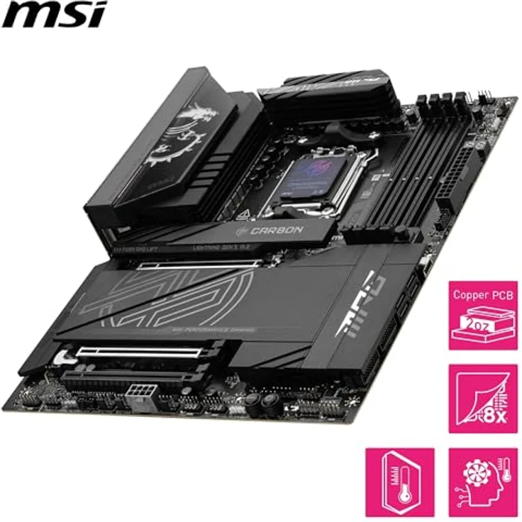 MSI MPG X870E Carbon WiFi Mainboard, ATX - AMD Ryzen 9000/8000/7000 Unterstützung, DDR5 Memory Boost 8400+MT/s, PCIe 5.0 x16 & 4.0 x16, M.2 Gen5, Wi-Fi 7, 5G LAN – Bild 4