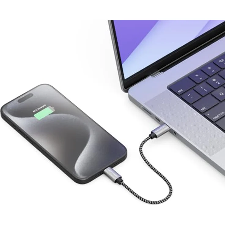 deleyCON 0,15m USB C Kabel PD3.0, 60W Schnellladekabel für iPhone 16, Samsung Galaxy S24, Pixel, iPad Pro, MacBook Air – Kurzes USB-C auf USB-C Ladekabel aus geflochtenem Nylon – Bild 4