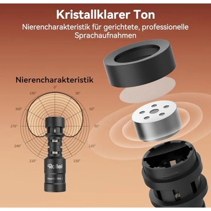 Rollei Hear:Me Mini 2, Richtmikrofon für Kamera und Handy, kristallklare Audioqualität mit Nierencharakteristik, Plug and Play, Anti-Schock-Halterung, Schwarz – Bild 3