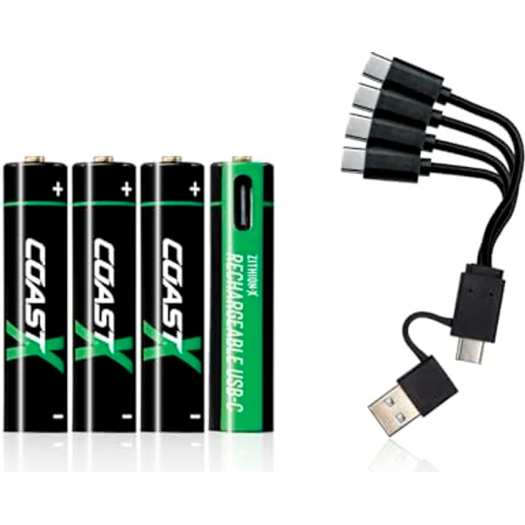 Coast AAA USB-C Akkus, ZITHION-X, Lithium-Ionen 1,5V 750 mAh, Langlebig, Lädt in 1.3 Stunden, 4er-Pack – Bild 1