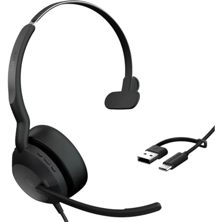 Jabra Evolve2 50, USB-A/USB-C schnurgebundenes Mono Headset mit aktiver Geräuschunterdrückung, zertifiziert für Microsoft Teams
