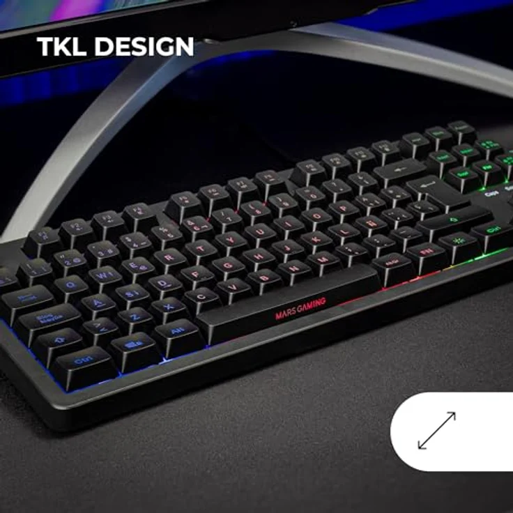 Mars Gaming MK023, TKL Gaming Tastatur mit Hybrid H-Mech Technologie, FRGB Regenbogenbeleuchtung, Anti-Ghosting, universelle Kompatibilität, Schwarz, Spanische Sprache – Bild 2