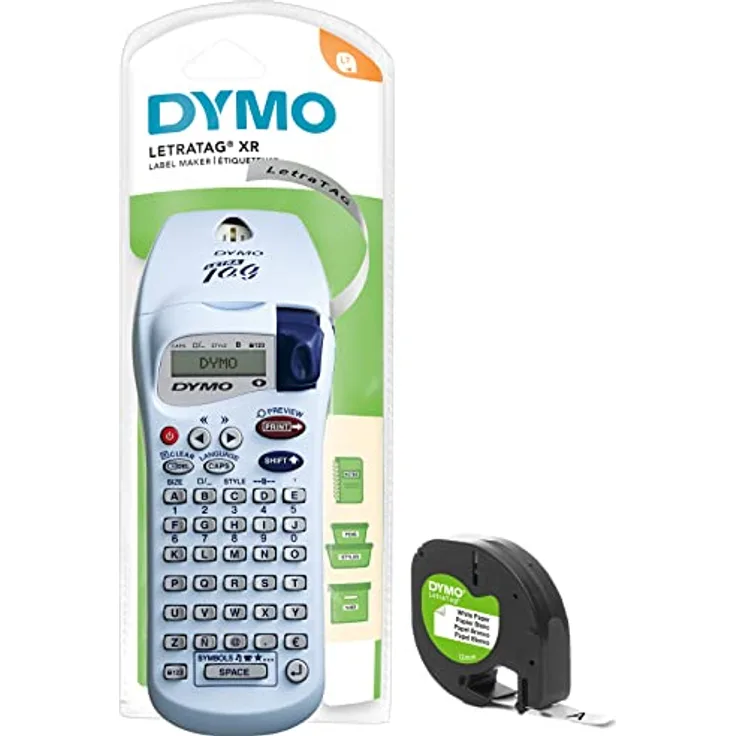 DYMO LetraTag XR Beschriftungsgerät Handgerät | Tragbares Etikettiergerät mit ABC Tastatur | Ideal für zu Hause | silber