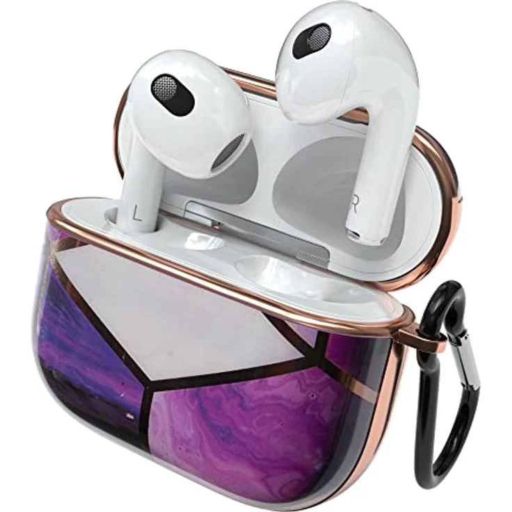 EAZY CASE AirPods 3 Schutzhülle, violett Marmor Hard Case mit Karabiner, stoßfest und antikratz, rutschfest, kabelloses Laden unterstützt – Bild 1