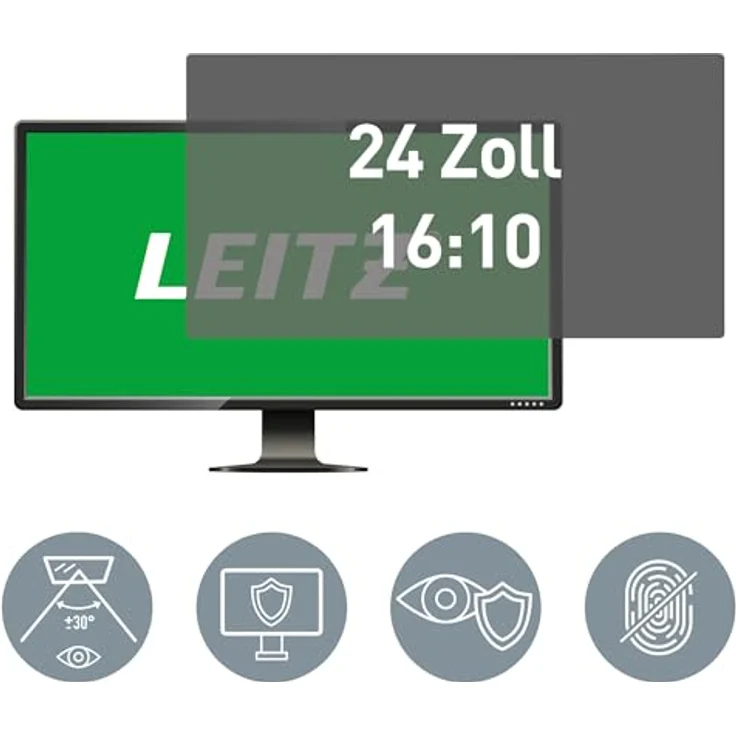 Leitz Monitor Blickschutzfilter 24 Zoll (16:10), Abnehmbare Schutzfolie mit Blaulichtfilter und Blendschutz, Beidseitig verwendbar, Touchscreen-kompatibel, Made in Germany, 69030000 – Bild 2