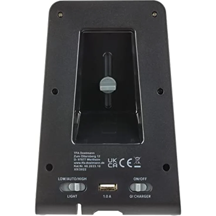 TFA Dostmann 2 in 1 Induktive Ladestation ICONcharge, 60.2033.10, für Smartphones, Kabelloses Laden, mit Weckfunktion, USB-Ladefunktion, Halter für Video Calls, LED-Leuchtziffern, anthrazit – Bild 3