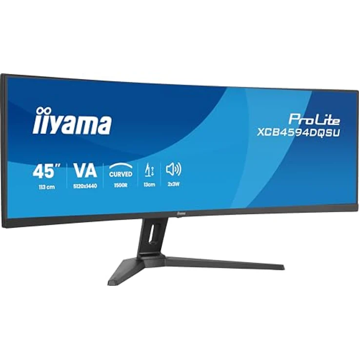 iiyama ProLite XCB4594DQSU-B1, 45" ultrabreiter Curved-Monitor mit Dual-QHD-Auflösung, höhenverstellbarem Standfuß und VA-Panel – Bild 2