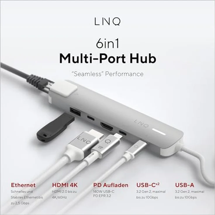 Linq LINQ Connects 6-in-1 Pro-C Multiport-Hub mit 4K HDMI, 10Gbps Datenübertragung und Ethernet für Laptops und Tablets – Bild 2