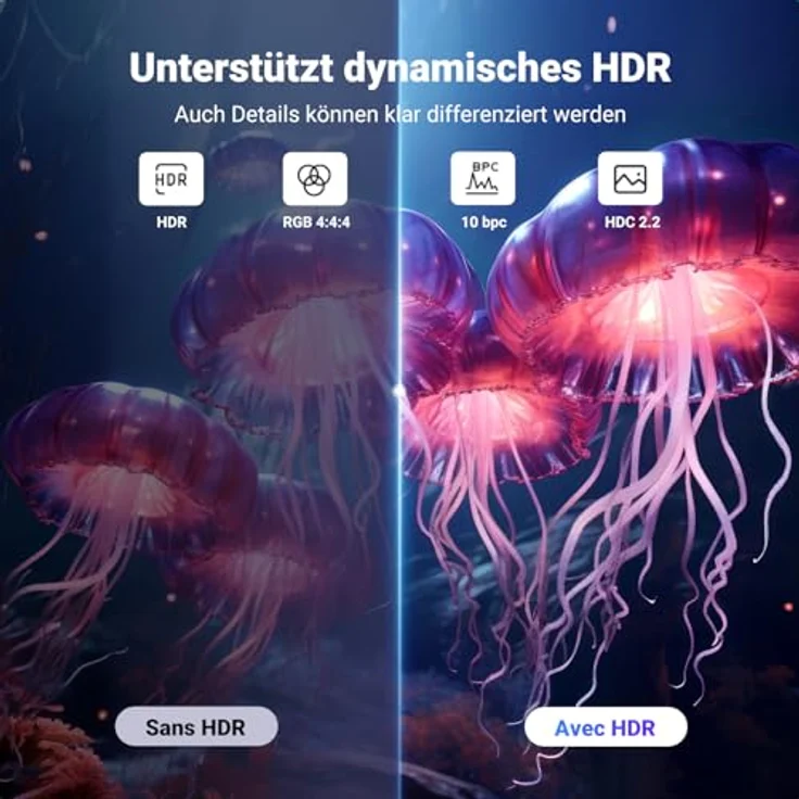 UGREEN 8K DisplayPort Kabel 1.4, VESA-zertifiziert, Aluminium, 8K 60Hz, 4K 240Hz, 32.4 Gbps, kompatibel mit HDR, FreeSync, G-Sync, 1M – Bild 5