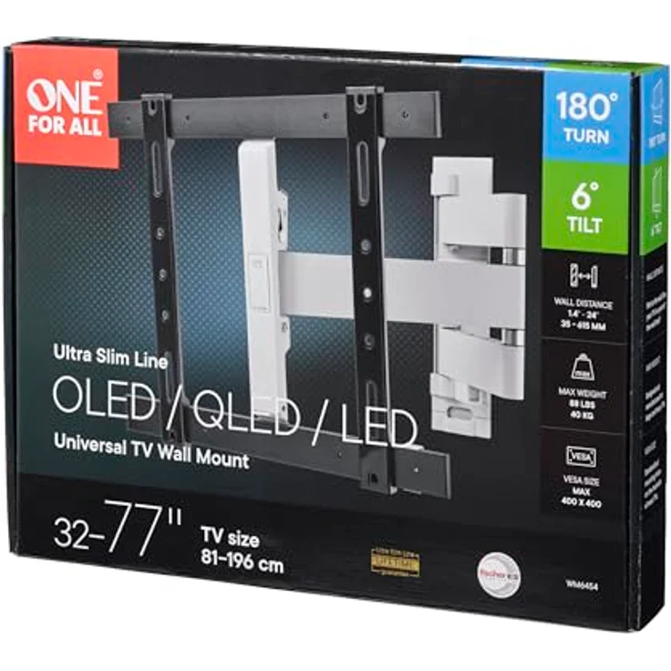 One for All Ultraslim WM6454 TV Wandhalterung (Wand, 77", 40 kg), Schwarz – Bild 7