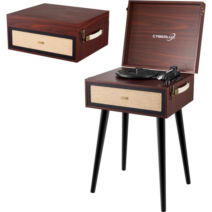 Cyberlux CL-3081 Radioplattenspieler, Riemenantrieb, Bluetooth, FM-Radio, USB/SD Karten Eingang, Retro Style, 33⅓/45/78 U/min