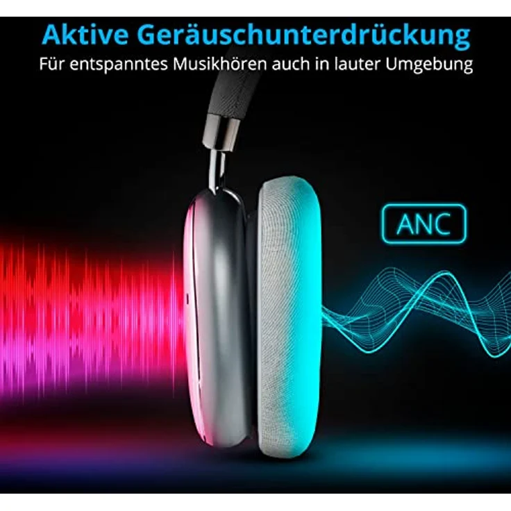 MEDION E62474 Over Ear Kopfhörer mit ANC (Kabellos, Bluetooth, Active Noise Cancelling, Mikrofon, Freisprechfunktion, Akku, USB-C) Silber – Bild 3