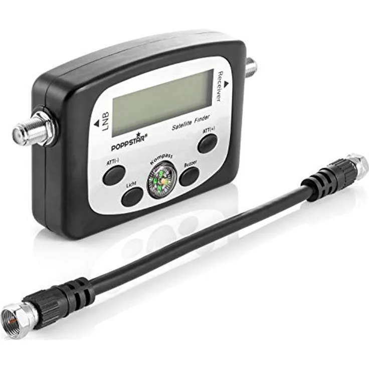 Poppstar Digital Satfinder (digitales Sat Finder Messgerät für Satellitenschüssel, exaktes Ausrichten/Justieren), inkl. 17 cm Koaxialkabel