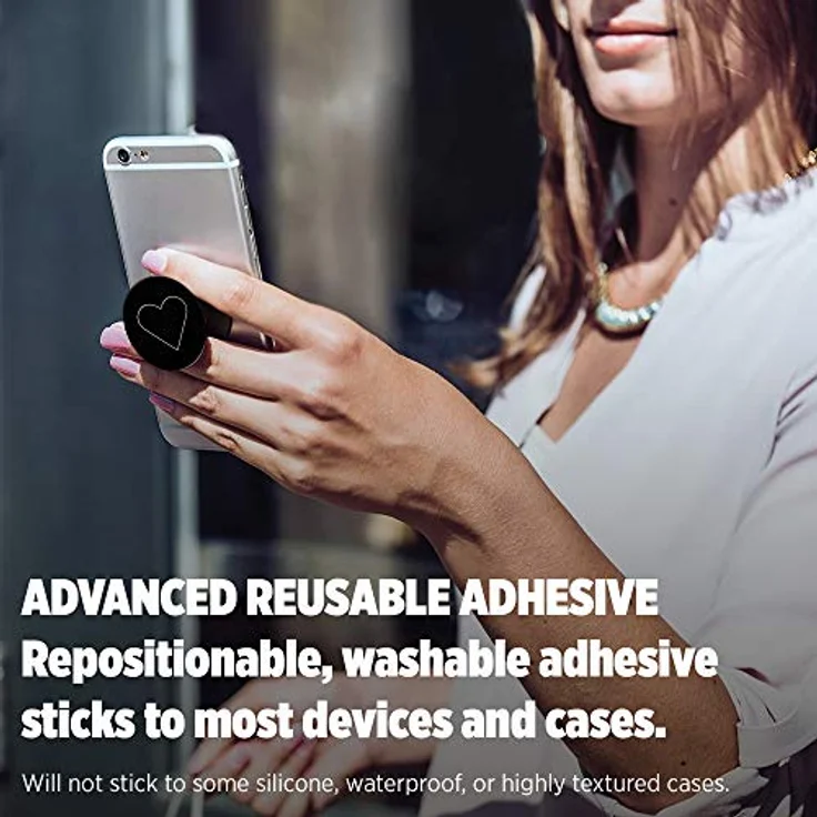 PopSockets - Ausziehbarer (Nicht Austauschbarer) Sockel und Griff für Smartphone und Tablet - White Heart Black – Bild 7