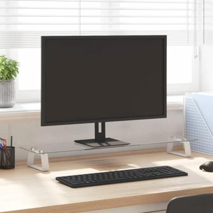 vidaXL Monitorständer aus Hartglas und Metall, ergonomische Monitorerhöhung mit Stauraum, Weiß 80x20x8cm – Bild 2
