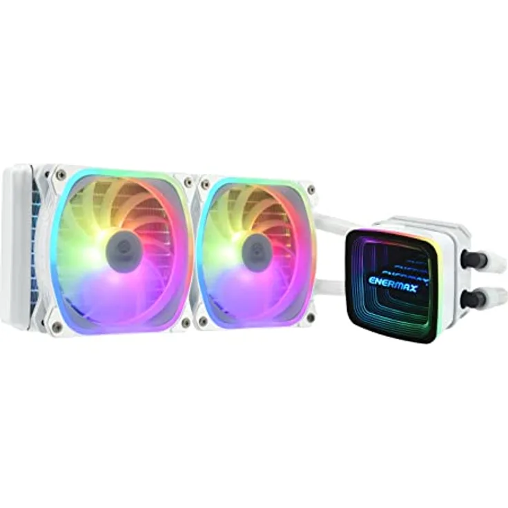ENERMAX AQUAFUSION ADV Snow Edition ARGB 240mm AIO CPU Wasserkühlung Dual Chamber Intel LGA1700/AMD AM5 Support 330W+ TDP (2x SquA RGB White 120 PWM Lüfter); ELC-AQFA240-SQA, weiß