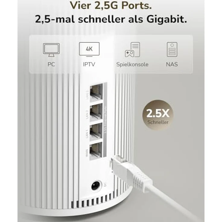 Cudy Tri-Band WiFi 7 BE11000 Whole Home Mesh System, 6-Stream 10 Gbit/s, 4 × 2,5G Ports, MU-MIMO, Multi-VPN, smarte interne Antennen, M11000, 1er-Pack – Bild 5
