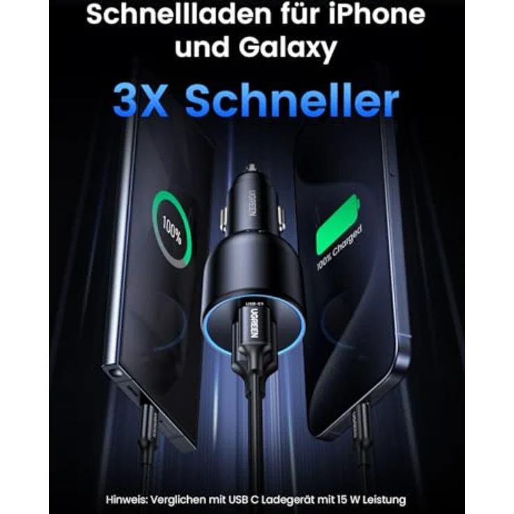 UGREEN 130W Zigarettenanzünder USB C Auto Ladegerät, 3-Port Schnellladeadapter mit PD+QC 3.0 für MacBook Pro, iPhone 16/16 Pro/16 Pro Max, Galaxy S24, robustes Design mit intelligentem Ladeschutz – Bild 4
