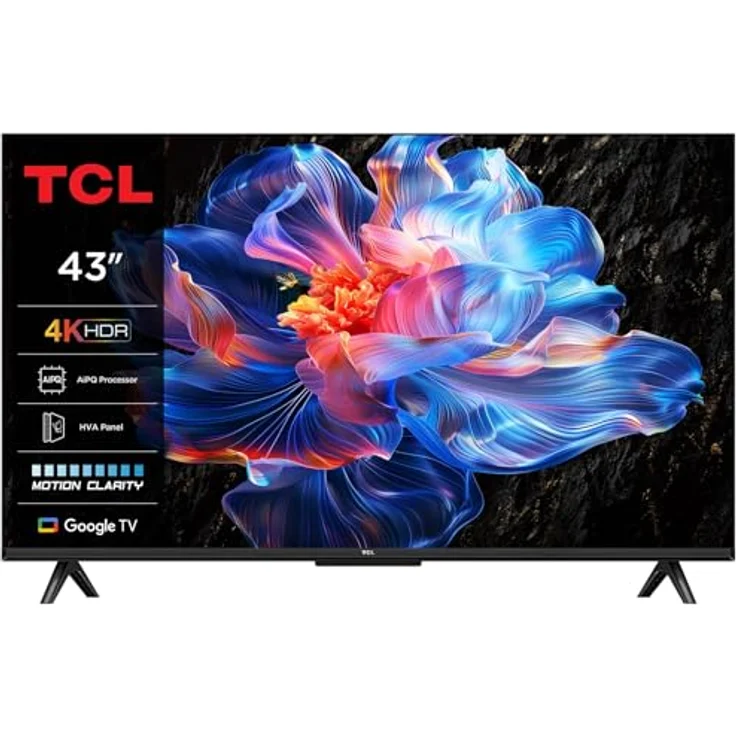 TCL 43P69K, 43 Zoll 4K UHD Smart LED-TV mit Wi-Fi, schwarzes Design, Quad Core-Prozessor, 3 HDMI-Anschlüsse, Energy Class F – Bild 1