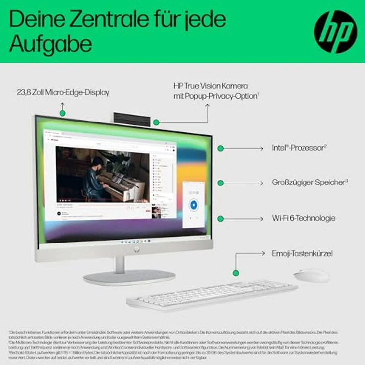 HP All-in-One PC | 23,8" FHD-Display | Intel Core i5-1335U | 8 GB DDR4 RAM | 512 GB SSD | Intel Iris Xe-Grafikkarte | Windows 11 Home | Weiß – Bild 2