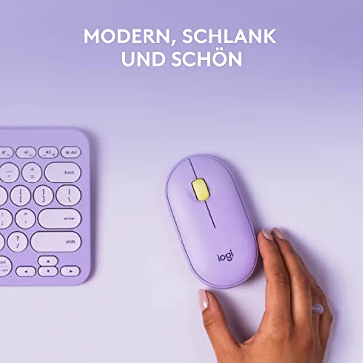 Logitech Pebble kabellose Maus mit Bluetooth oder 2,4-GHz-Empfänger, geräuscharm. Schlanke Computermaus mit leisem Klick für Laptop, Notebook, iPad, PC und Mac - Lila – Bild 2