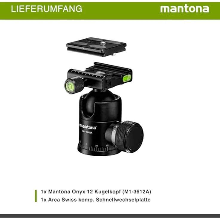 Mantona Onyx 12 Kugelkopf (M1-3612A) Arca-Swiss kompatible Schnellwechselplatte 50 mm, professionelle Verarbeitung für DSLR, spiegellose Kamera, Systemkamera, Digitalkamera, Camcorder schwarz – Bild 5