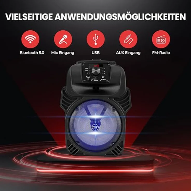 Pyle PPHP844B, Bluetooth PA Lautsprecher mit 400W, 8" Subwoofer, LED Party Lichter, Akku, USB/MP3 und Mikrofoneingängen – Bild 3