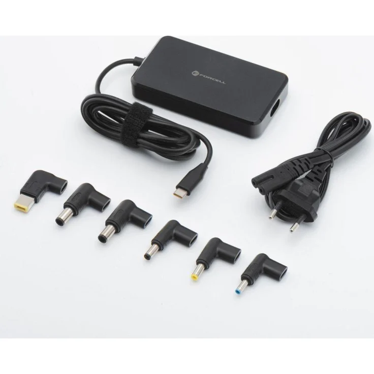 Forcell F-ENERGY E856, universelles 90W Laptop Ladegerät mit 6 Adaptern und USB-C Power Delivery, schwarz