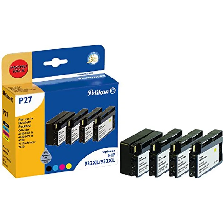 Pelikan Druckerpatrone 932xl, 4-farbig (Magentarot, Cyan, Gelb, Schwarz), hohe Ergiebigkeit und Druckqualität