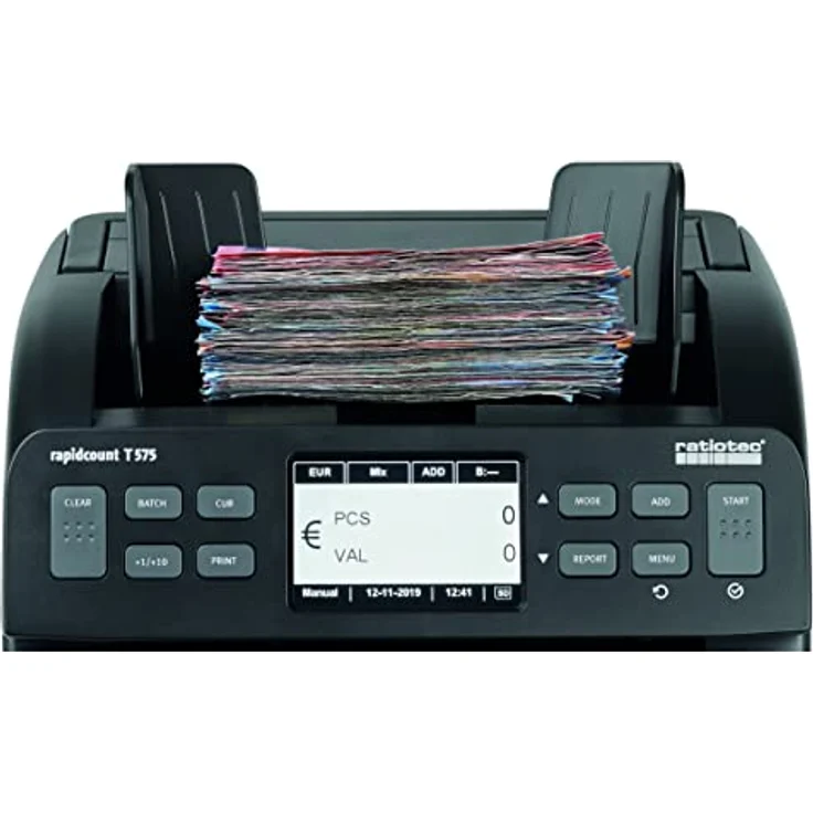 ratiotec rapidcount T 575, Banknotenzählmaschine mit Echtheitsprüfung, Stück- und Wertzähler für mittlere Zählvolumen, ideal für EUR, GBP, CHF, USD, Druckfunktion, hochwertiges Display – Bild 4