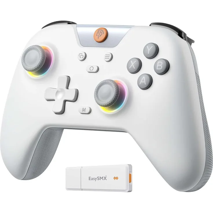 EasySMX X05 Controller PC, 7 Farbe RGB Licht mit Hall Triggers, Weiß, Bluetooth und Kabelmodus, Turbo-Funktion