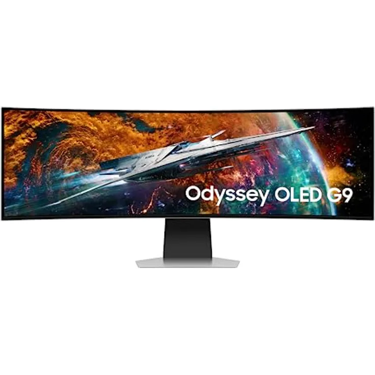 Samsung Odyssey OLED G9 G95SC Curved Gaming Monitor, 49 Zoll, QD-OLED-Panel, 5.120 x 1.440 Pixel, HDR True Black 400, Bildwiederholrate 240 Hz, Reaktionszeit 0,03 ms, mit Lautsprechern, Fernbedienung