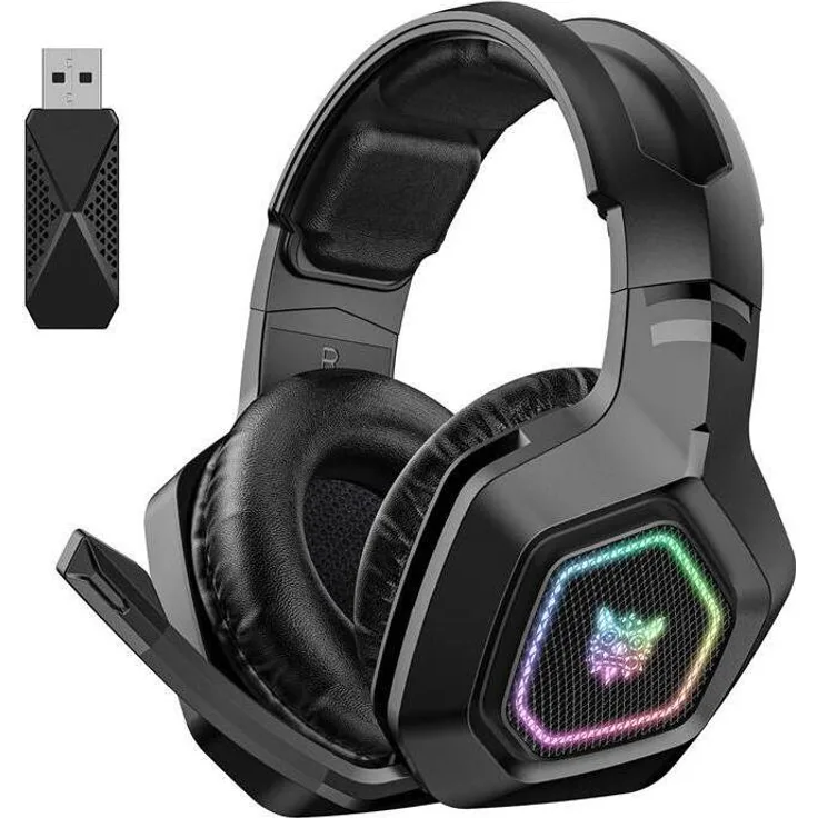 Onikuma B100 Gaming-Kopfhörer, Kabellos und Kabelgebunden, mit 50-mm-Treibern und bis zu 60 Stunden Akkulaufzeit, Schwarz