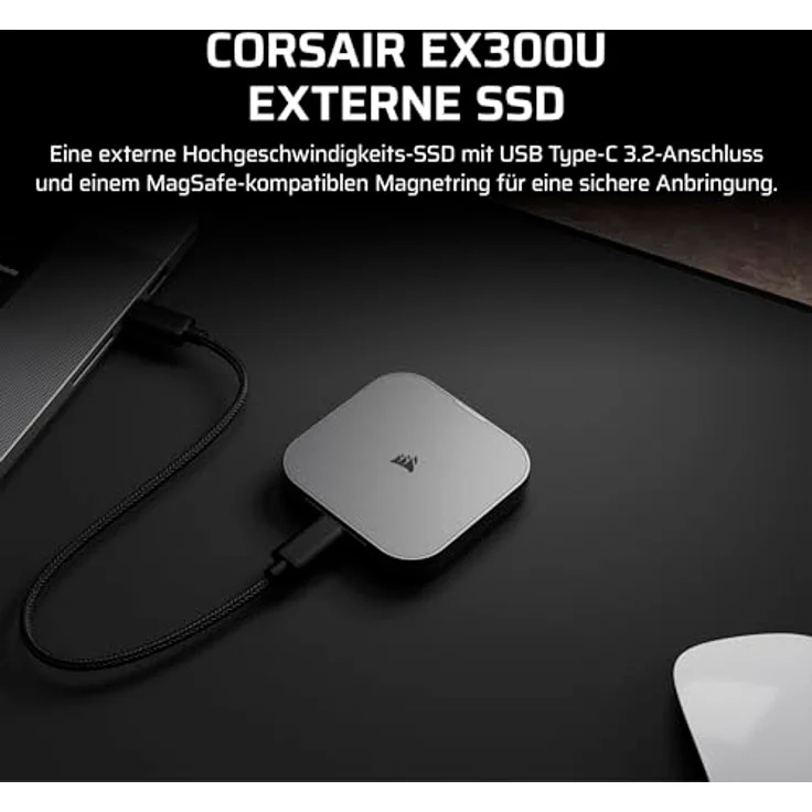 CORSAIR EX300U 1TB Tragbare Externe USB-C SSD, Hochgeschwindigkeitsübertragung bis zu 1.100 MB/s, MagSafe-kompatibel, Universelle Kompatibilität für Windows, macOS, iOS, iPadOS und Android, Grau – Bild 2